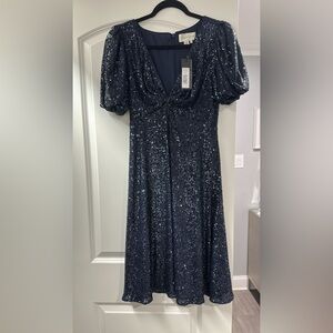 Sachin + Babi Black Sequin Puff Sleeve Midi Dress